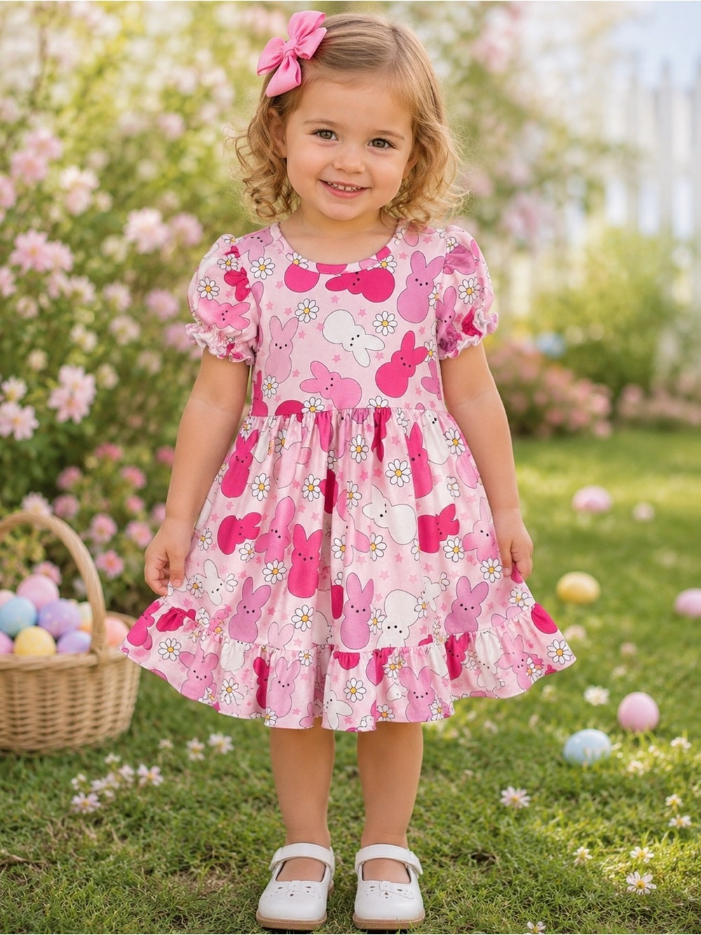 Rylee Faith Designs Pink Floral Peep Tiered Dress 3T Easter Girly Prairie Preppy